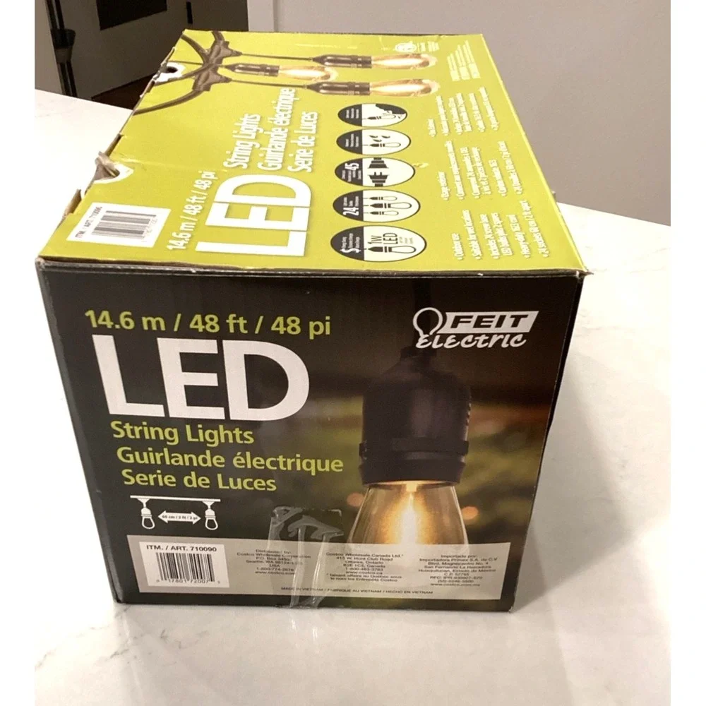 Feit Electric  48ft LED String Light - Black 24 Sockets/ LED Bulbs New Open Box